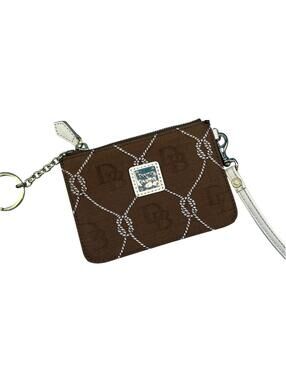 Dooney & Bourke Wristlet Pouch Wallet Womens One Size Brown Logo Canvas Key Ring